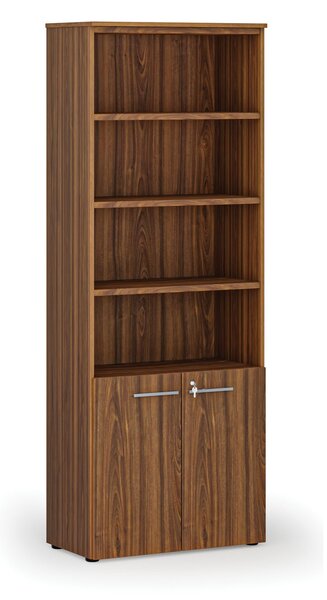 Szafa biurowa kombinowana PRIMA WOOD, drzwi na 2 poziomach, 800 x 420 x 2128 mm, orzech
