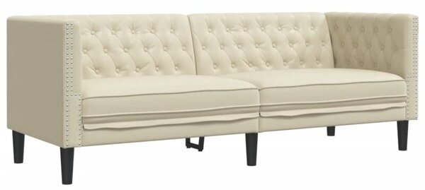 Sofa chesterfield, trzyosobowa, kremowa, sztuczna skÃ³ra