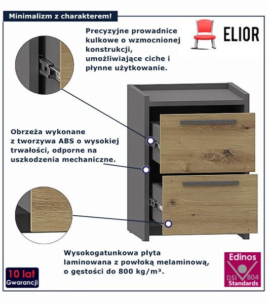 Wąska szafka nocna z szufladami dąb artisan + antracyt K6-D60