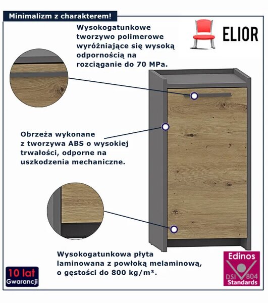 Wąska komoda nowoczesna dąb artisan + antracyt T0-S57