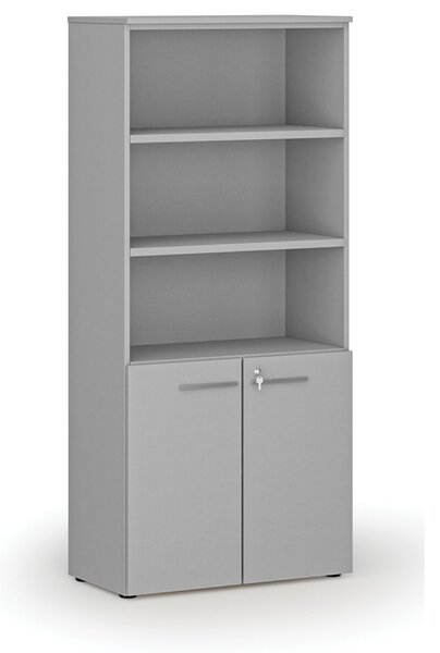 Szafa biurowa kombinowana PRIMO GRAY, drzwi na 2 poziomach, 800 x 420 x 1781 mm, szary
