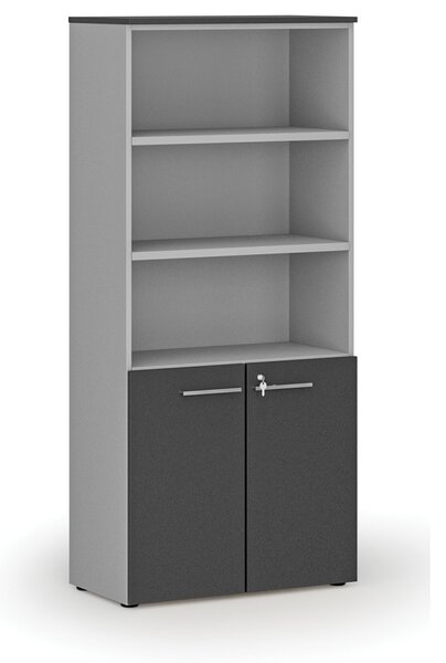 Szafa biurowa kombinowana PRIMO GRAY, drzwi na 2 poziomach, 800 x 420 x 1781 mm, szary/grafit