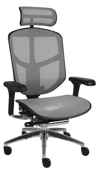 Fotel biurowy Enjoy 2 BS Grey, czarno-szary siatkowy fotel ergonomiczny