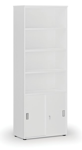 Szafa biurowa kombinowana PRIMO WHITE, drzwi przesuwne na 2 poziomach, 800 x 420 x 2128 mm, biały