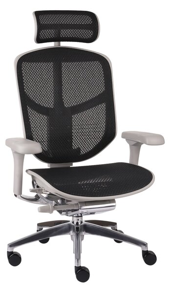 Fotel biurowy Enjoy 2 GS Black, szaro-czarny siatkowy fotel ergonomiczny