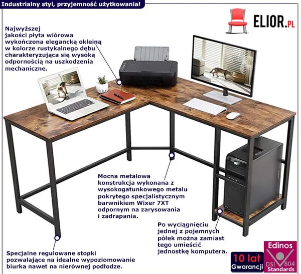 Narożne biurko do loftowego gabinetu E3-D51