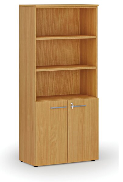 Szafa biurowa kombinowana PRIMO WOOD, drzwi na 2 poziomach, 800 x 420 x 1781 mm, buk