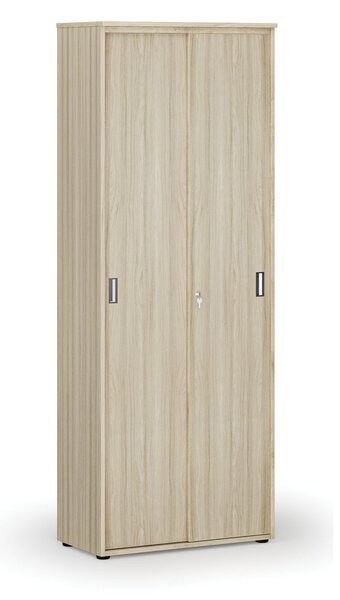 Szafa biurowa z drzwiami przesuwnymi PRIMO WOOD, 800 x 420 x 2128 mm, dąb naturalny