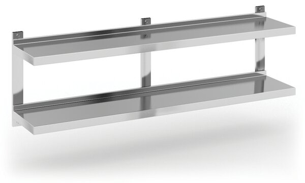 Podwójna półka ze stali nierdzewnej wieszana, 1500 x 300 mm