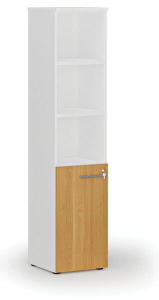 Szafa biurowa kombinowana PRIMO WHITE, drzwi na 2 poziomach, 400 x 420 x 1781 mm, biały/buk