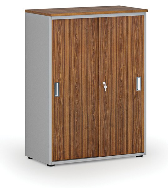 Szafa biurowa z drzwiami przesuwnymi PRIMO GRAY, 800 x 420 x 1087 mm, szary/orzech