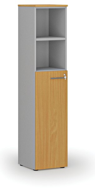 Szafa biurowa kombinowana PRIMO GRAY, drzwi na 3 poziomach, 400 x 420 x 1781 mm, szary/buk