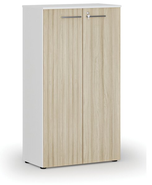 Szafa biurowa z drzwiami PRIMO WHITE, 800 x 420 x 1434 mm, biały/dąb naturalny