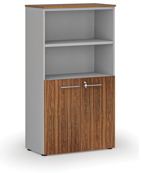 Szafa biurowa kombinowana PRIMO GRAY, drzwi na 2 poziomach, 800 x 420 x 1434 mm, szary/orzech