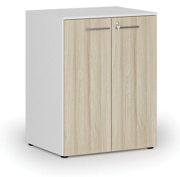 Szafa biurowa z drzwiami PRIMO WHITE, 2 półki, 800 x 640 x 1027 mm, biały/dąb naturalny