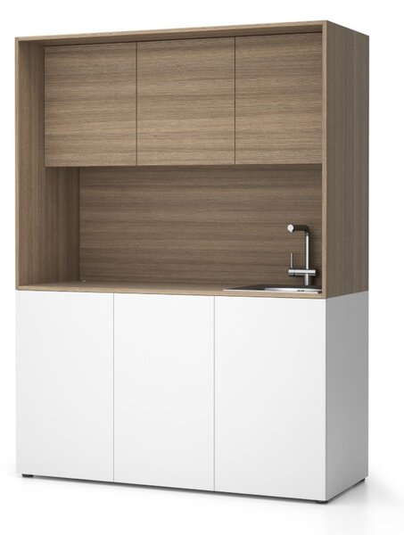 Kuchnia biurowa NIKA ze zlewem i kranem 1481 x 600 x 2000 mm, dąb naturalny, prawe