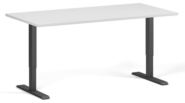 Biurko z regulacją wysokości, 160x80 cm, 1 silnik, czarna podstawa, biały