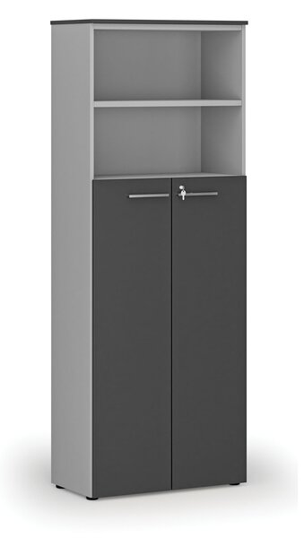 Szafa biurowa kombinowana PRIMO GRAY, drzwi na 4 poziomach, 800 x 420 x 2128 mm, szary/grafit