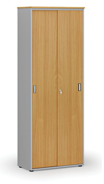 Szafa biurowa z drzwiami przesuwnymi PRIMO GRAY, 800 x 420 x 2128 mm, szary/buk
