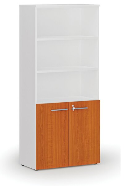 Szafa biurowa kombinowana PRIMO WHITE, drzwi na 2 poziomach, 800 x 420 x 1781 mm, biały/wiśnia