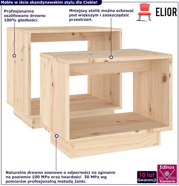 Naturalny komplet 2 drewnianych stolików kawowych T5-N88
