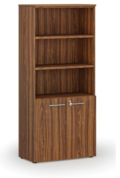 Szafa biurowa kombinowana PRIMO WOOD, drzwi na 2 poziomach, 800 x 420 x 1781 mm, orzech
