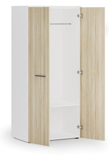 Szafa ubraniowa biurowa PRIMO WHITE, 1 półka, drążek do szafy, 800 x 500 x 1781 mm, biały/dąb naturalny