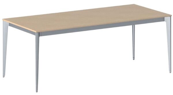 Stół konferencyjny do biura PRIMO ACTION, 200x90 cm, szaro-srebrna podstawa, buk