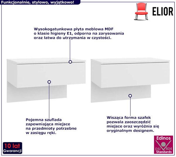 Zestaw Dwóch Biały Wiszących Szafek Nocnych Połysk F0-T58