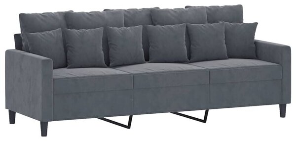 Sofa 3-osobowa, ciemnoszara, 180 cm, obita aksamitem