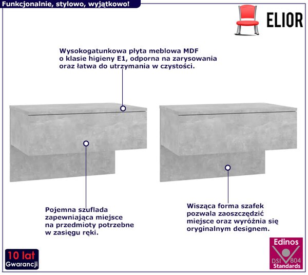 Szare wiszące szafki nocne z szufladą X T5-W98