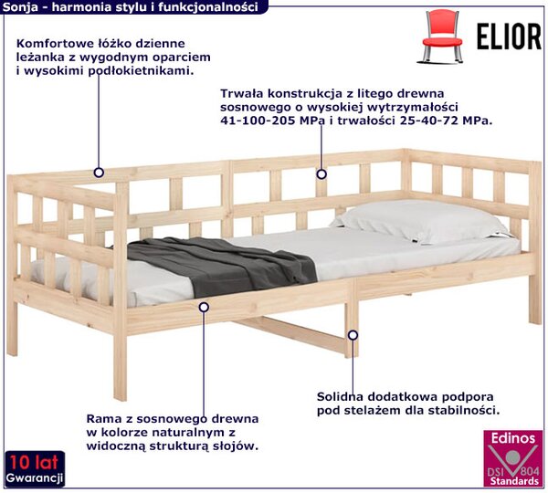 Łóżko dzienne z naturalnego drewna 80x200 A2-L85