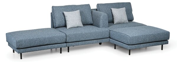 Sofa modułowa MICHELLE, niebieska z szarymi poduszkami