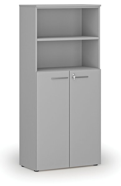 Szafa biurowa kombinowana PRIMO GRAY, drzwi na 3 poziomach, 800 x 420 x 1781 mm, szary