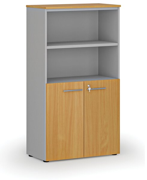 Szafa biurowa kombinowana PRIMO GRAY, drzwi na 2 poziomach, 800 x 420 x 1434 mm, szary/buk
