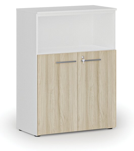 Szafa biurowa kombinowana PRIMO WHITE, 800 x 420 x 1087 mm, biały/dąb naturalny