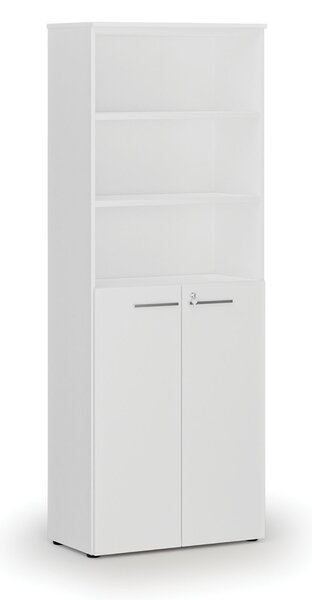Szafa biurowa kombinowana PRIMO WHITE, drzwi na 3 poziomach, 800 x 420 x 2128 mm, biały