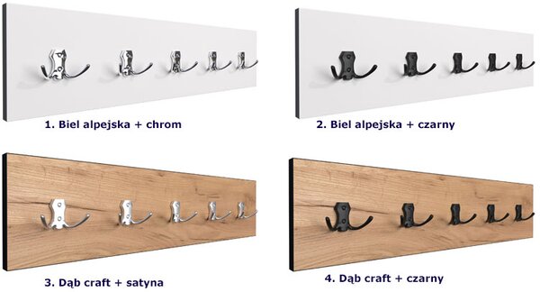 Minimalistyczny wieszak na kurtki biel alpejska + chrom - Dragan 5X