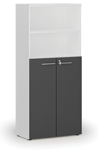 Szafa biurowa kombinowana PRIMO WHITE, drzwi na 3 poziomach, 800 x 420 x 1781 mm, biały/grafit