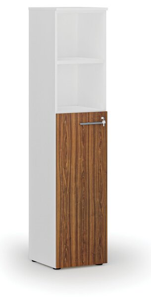 Szafa biurowa kombinowana PRIMO WHITE, drzwi na 3 poziomach, 400 x 420 x 1781 mm, biały/orzech