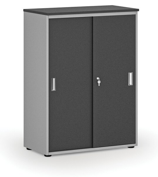 Szafa biurowa z drzwiami przesuwnymi PRIMO GRAY, 800 x 420 x 1087 mm, szary/grafit