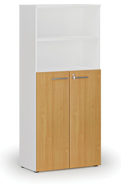 Szafa biurowa kombinowana PRIMO WHITE, drzwi na 3 poziomach, 800 x 420 x 1781 mm, biały/buk