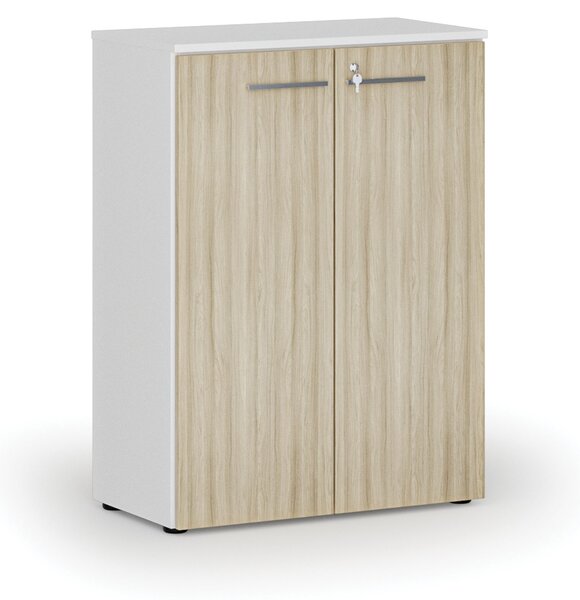 Szafa biurowa z drzwiami PRIMO WHITE, 800 x 420 x 1087 mm, biały/dąb naturalny