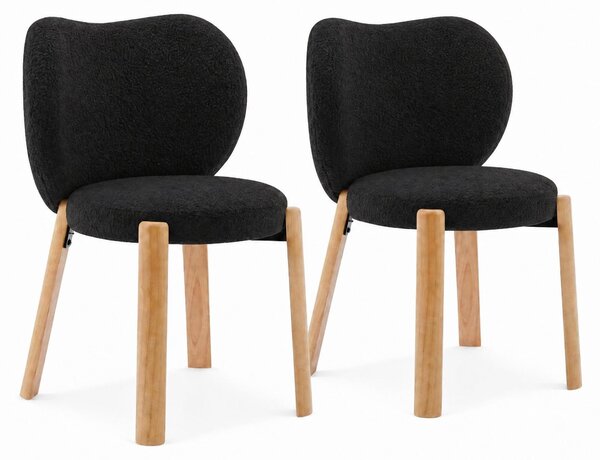Tapicerowane krzesło w stylu Mid-Century Modern (zestaw 2 szt.) tkanina typu „baranek(teddy), oparcie w kształcie serca, konstrukcja bez podłokietników, stelaż z litego drewna; idealne do toaletki i biurka; łatwy montaż; zestaw 2 szt. czarny
