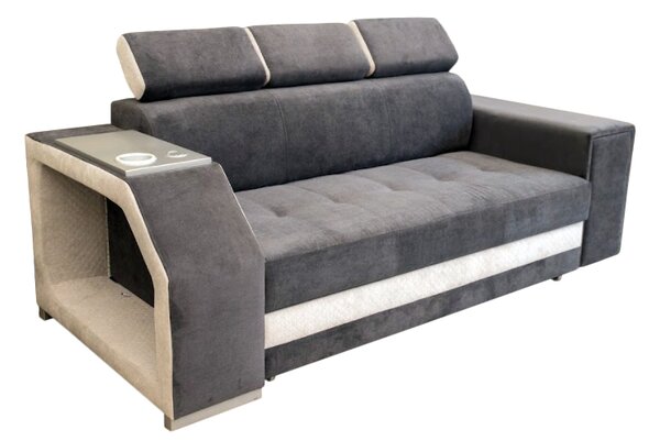 Sofa LOGO I 3-osobowa z funkcją spania, barkiem, uchwytem na kubek, kontakt, półką