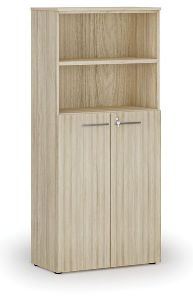 Szafa biurowa kombinowana PRIMO WOOD, drzwi na 3 poziomach, 800 x 420 x 1781 mm, dąb naturalny