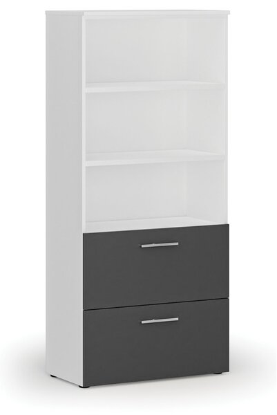 Szafa z szufladami na teczki zawieszkowe PRIMO WHITE, 800 x 420 x 1781 mm, biały/grafit