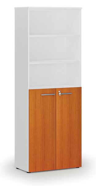 Szafa biurowa kombinowana PRIMO WHITE, drzwi na 3 poziomach, 800 x 420 x 2128 mm, biały/wiśnia