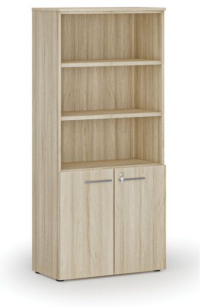 Szafa biurowa kombinowana PRIMO WOOD, drzwi na 2 poziomach, 800 x 420 x 1781 mm, dąb naturalny