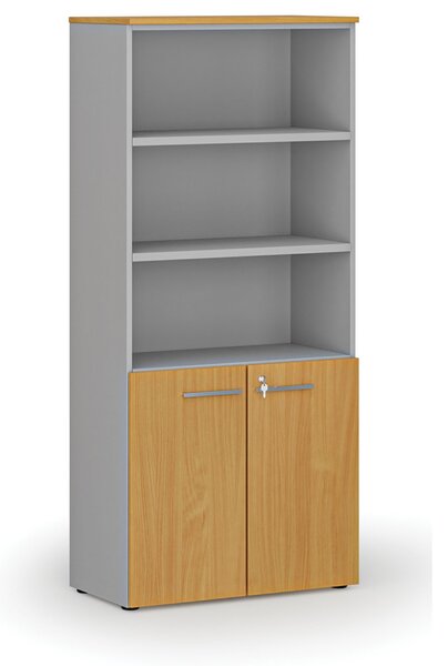 Szafa biurowa kombinowana PRIMO GRAY, drzwi na 2 poziomach, 800 x 420 x 1781 mm, szary/buk